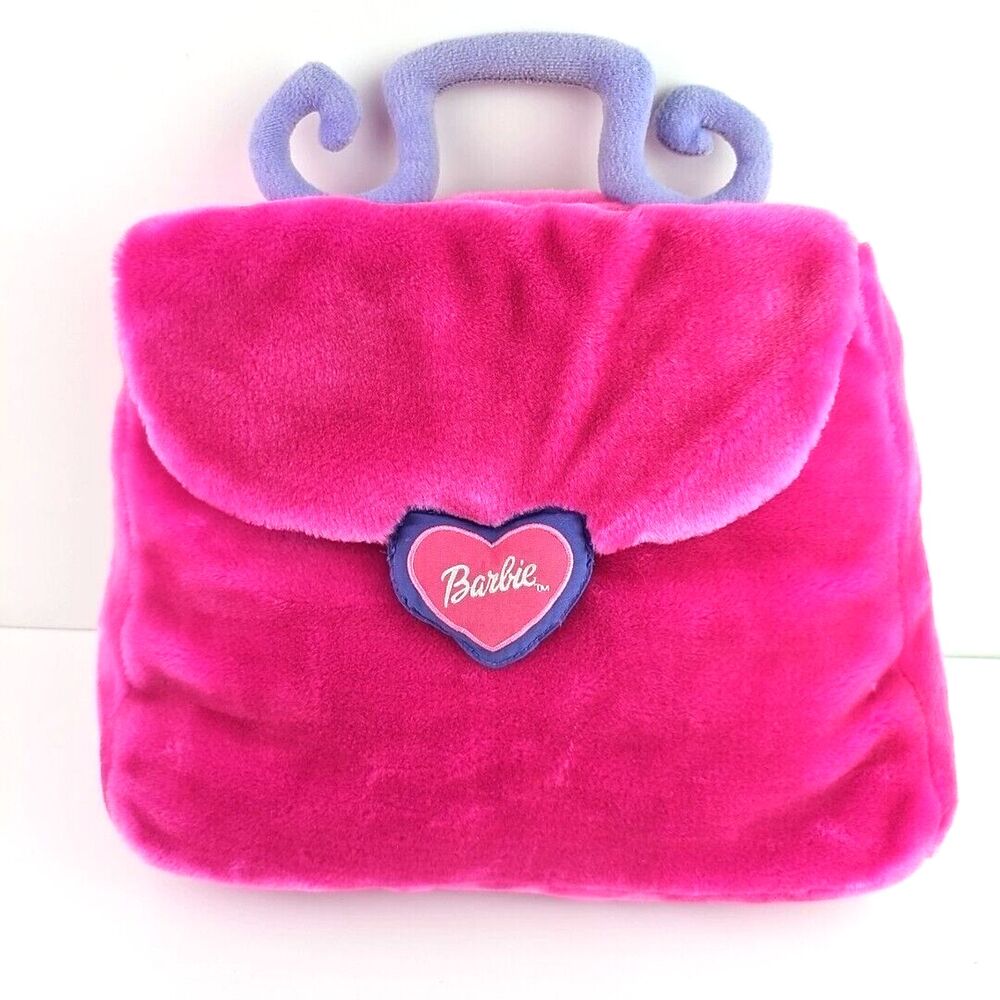 Vintage Barbie Plush Pillow Pink 2001 with Purple Handle 14 in x 12in Soft